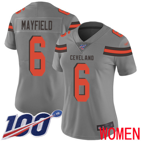 Cleveland Browns Baker Mayfield Women Gray Limited Jersey #6 NFL Football 100th Season Inverted Legend